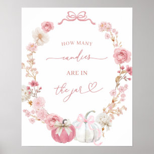 Póster Tarjeta de calabaza blanca y rosa