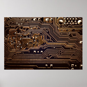 Póster Tarjeta de circuito de oro. Hardware electrónico