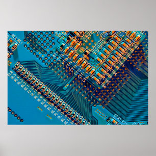 Póster Tarjeta de circuito electrónico de cerca. computad