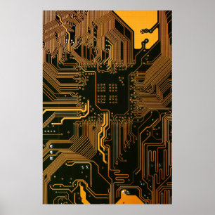 Póster Tarjeta de circuito electrónico del Naranja del PC