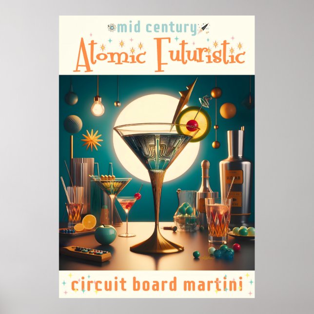 Póster Tarjeta de circuito futurista atómico Martini (Frente)