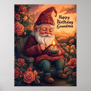Póster Tarjeta de cumpleaños Gnome para la abuela