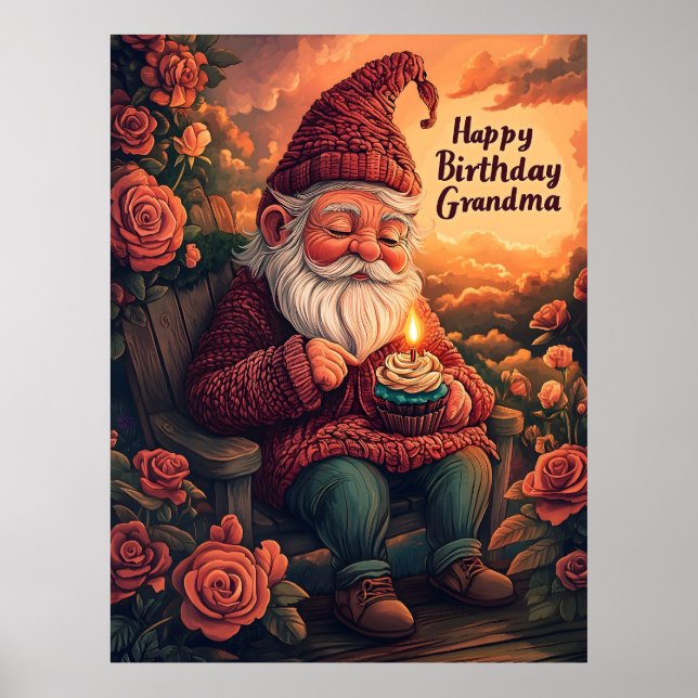 Póster Tarjeta de cumpleaños Gnome para la abuela (Frente)