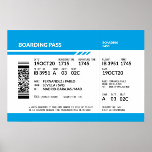 Póster Tarjeta de embarque (azul)