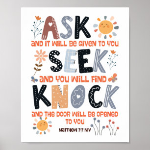 Póster Tarjeta de Escritura versículo bíblico Mateo 7:7