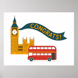 Póster Tarjeta de "¡Felicidades!" con tema de Londres con