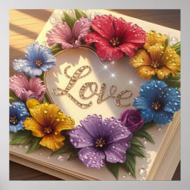 Póster Tarjeta de felicitación 3D de lujo con diseño flor