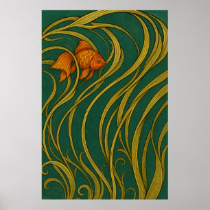 Póster Tarjeta de felicitación dorada plegada de estilo A