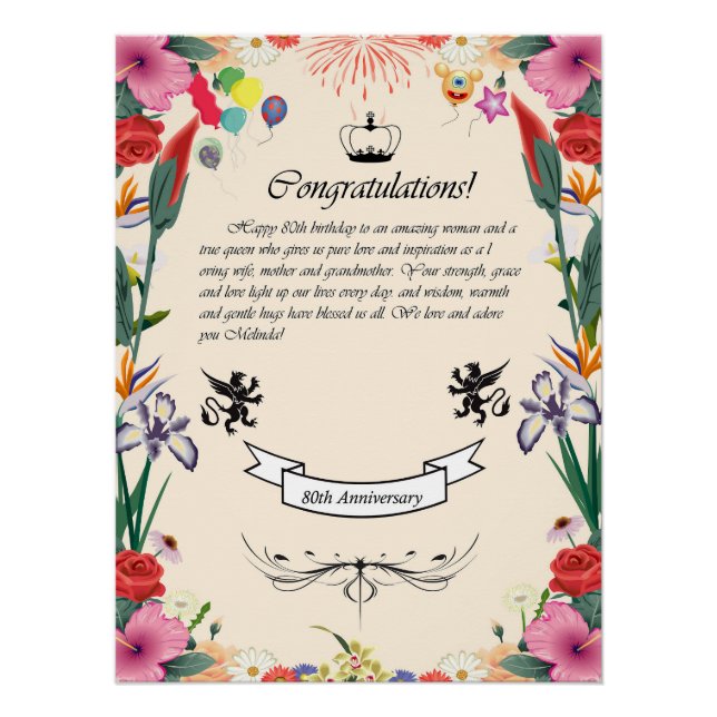 Póster Tarjeta de felicitación por su cumpleaños número 8 (Anverso)