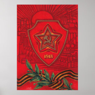 Póster Tarjeta de felicitación soviética del 23 de febrer