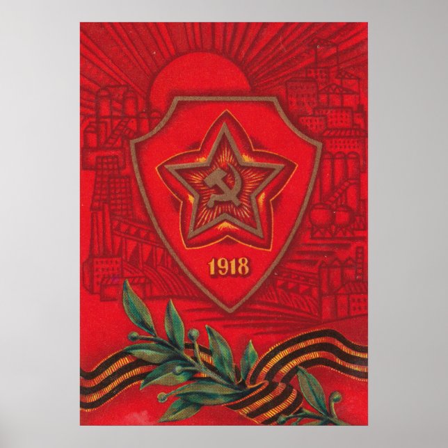 Póster Tarjeta de felicitación soviética del 23 de febrer (Frente)