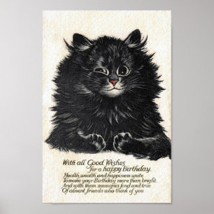 Póster Tarjeta de Feliz Cumpleaños para Gatos, Louis Wain