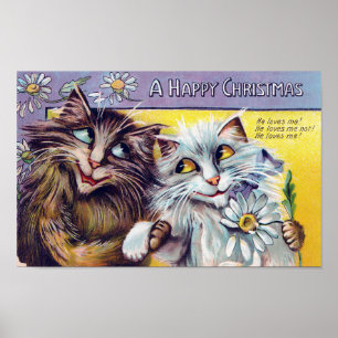 Póster Tarjeta de Feliz Navidad de Gatos, Louis Wain