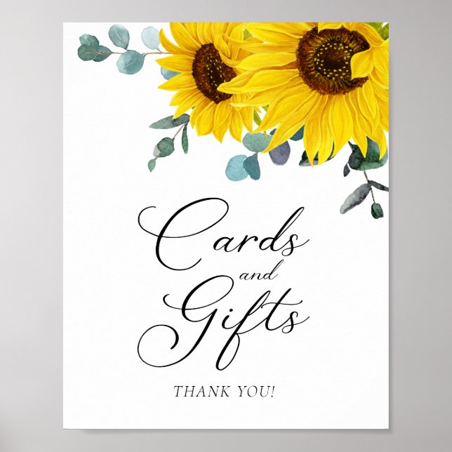 Póster Tarjeta de fiesta y letrero de regalos de girasol (Frente)