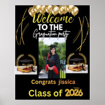 Tarjeta de Graduación Elegante de Negro y Dorado |