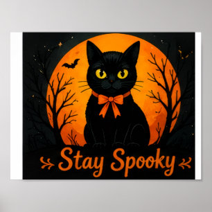 Póster Tarjeta de Halloween de gato negro Stay Spooky