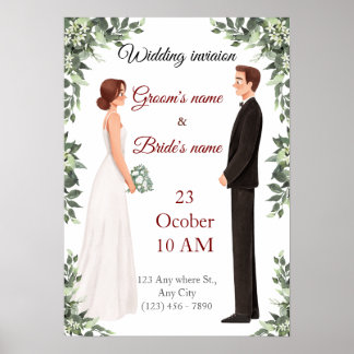Póster Tarjeta de Invitación de Boda Ilustrada Elegante