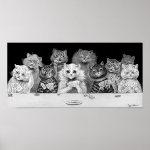 Póster Tarjeta de juego para gatos, Louis Wain