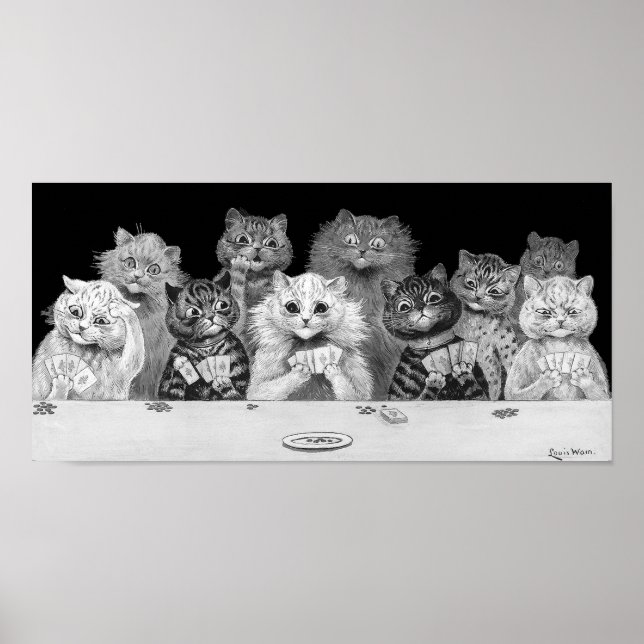 Póster Tarjeta de juego para gatos, Louis Wain (Frente)