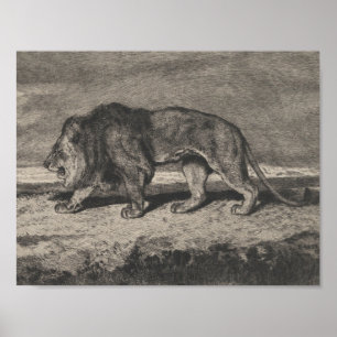 Póster Tarjeta de león de época