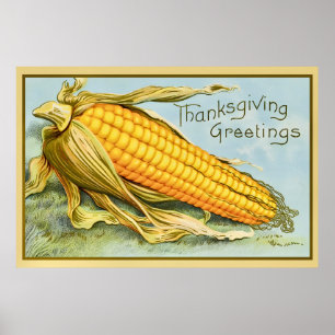 Póster Tarjeta de maíz Golden Ripe del Día de Acción de G