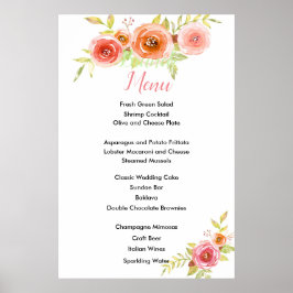 Póster Tarjeta de menú Boda floral acuarela rosas