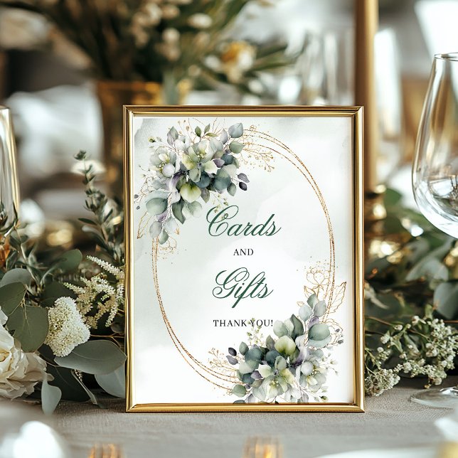 Póster Tarjeta de mesa de regalos y tarjetas botánicas de (Watercolor Botanical Cards And Gifts Table Sign)