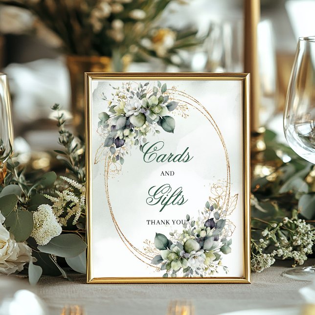 Póster Tarjeta de mesa de regalos y tarjetas botánicas de (Watercolor Botanical Cards And Gifts Table Sign)