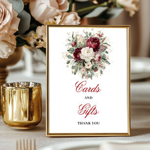 Póster Tarjeta de mesa Modern Blush Burgundy Cards and Gi