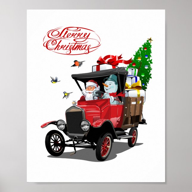 Póster Tarjeta de navidad con camión del personalizado Sa (Frente)