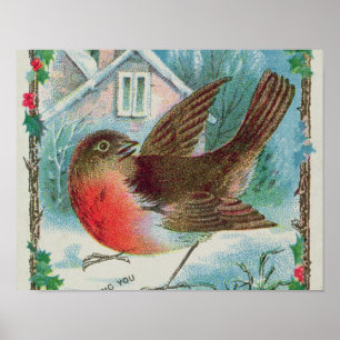 Póster Tarjeta de Navidad que representa un petirrojo