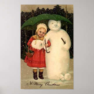 Póster Tarjeta de Navidades para niños y hombres de nieve