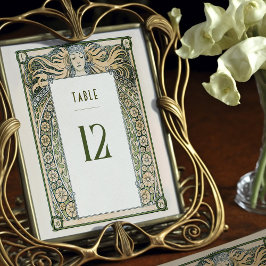 Póster Tarjeta de número de tabla Art Nouveau Mucha Deco