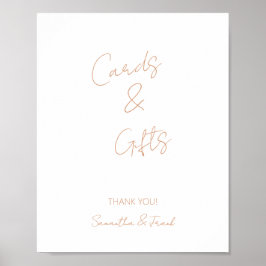 Póster Tarjeta de oro rosa elegante y letrero de regalo
