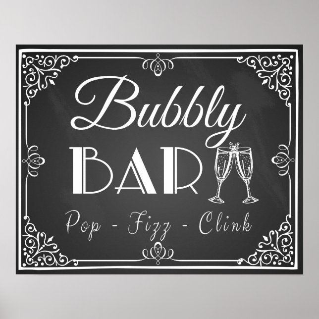 Póster Tarjeta de pizarra de señalización "Bubbly Bar" Bo (Frente)