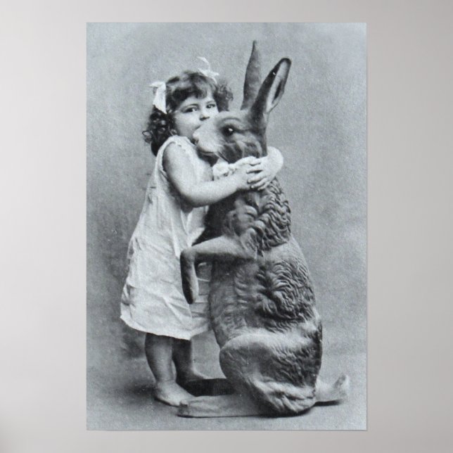 Póster Tarjeta de Post Antiguo Chica Victoriano Conejo de (Frente)
