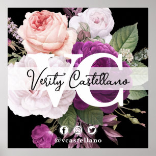 Póster Tarjeta de presentación vintage floral oversize Bl