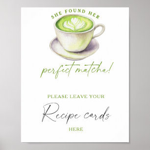 Póster Tarjeta de receta de ducha de novia de Matcha aquí