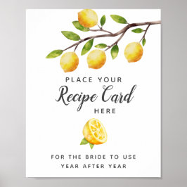 Póster Tarjeta de receta de ducha nupcial de limón aquí s