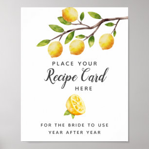Póster Tarjeta de receta de ducha nupcial de limón aquí s