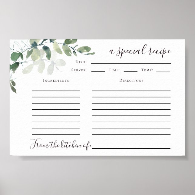 Póster Tarjeta de receta para Eucalyptus 6x4 Impresa (Frente)
