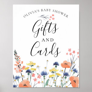 Póster Tarjeta de regalo de bebé floral acuarela Wildflow