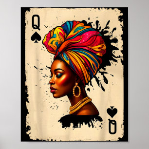 Póster Tarjeta de reina de melanina africana de la histor