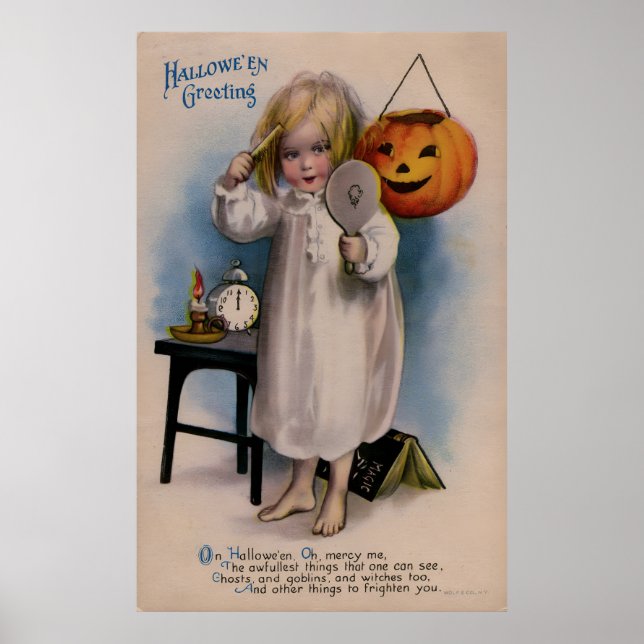 Póster Tarjeta de saludo de Halloween de época (Frente)