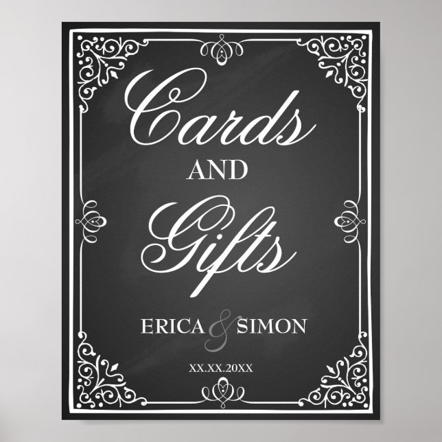 Póster tarjeta de señaligen de boda y mesa de regalos (Frente)