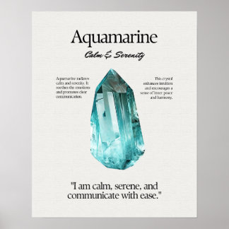 Póster Tarjeta de significado de cristal Aquamarine Gem C