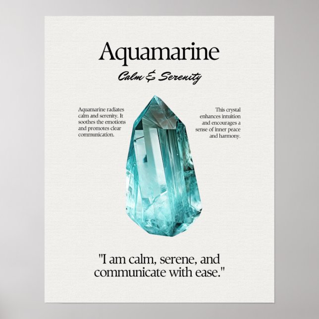 Póster Tarjeta de significado de cristal Aquamarine Gem C (Frente)