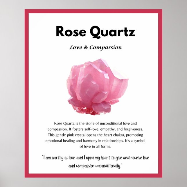 Póster Tarjeta de significado de cristal de cuarzo Rosa (Frente)