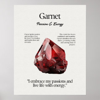 Póster Tarjeta de significado de cristal de Garnet Gem