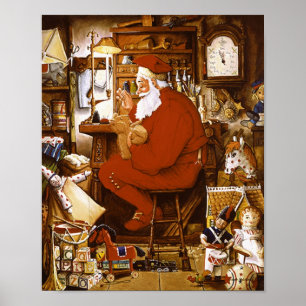 Póster Tarjeta de taller Vintage Santa in